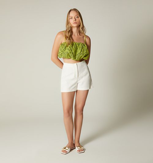 High Waist Shorts with Ladder Stitch in Rib