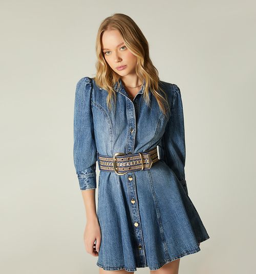SHORT DENIM GODGET DRESS, 3/4 SLEEVE