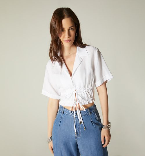 SHORT SLEEVE BLOUSE WITH TIE STRAPS