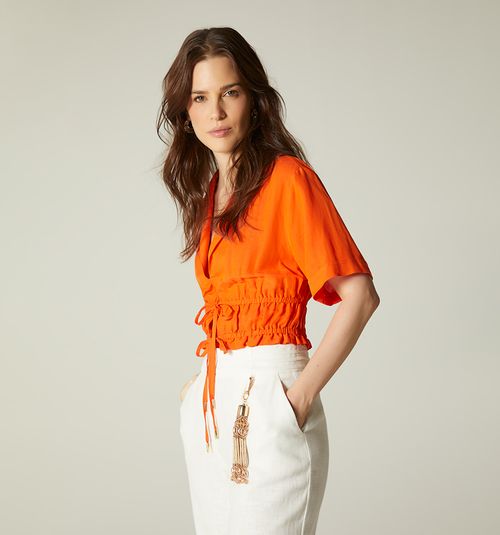 SHORT SLEEVE BLOUSE WITH TIE STRAPS