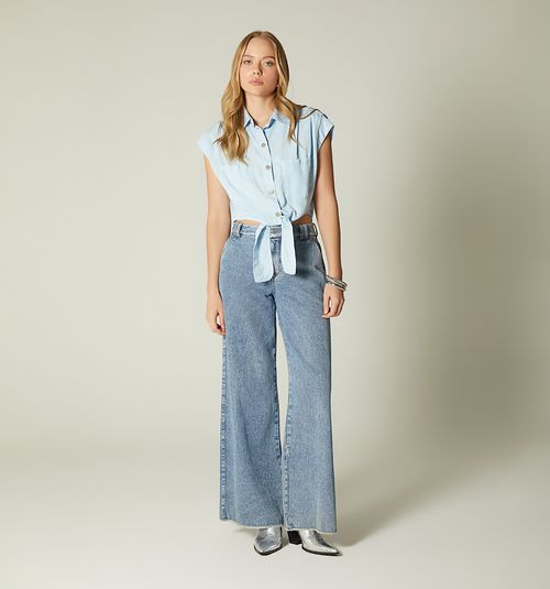 SLEEVELESS SHIRT-TIE BLOUSE COLOR
