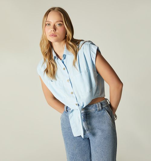SLEEVELESS SHIRT-TIE BLOUSE COLOR