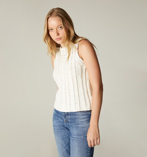 KNITTED SLEEVELESS BLOUSE WITH PEARLS