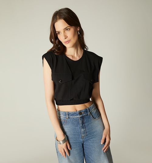 SLEEVELESS T-SHIRT WITH ELASTIC AND POCKETS