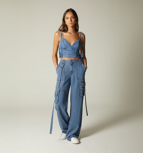 HIGH WAIST PALAZZO JEANS, UTILITY POCKETS