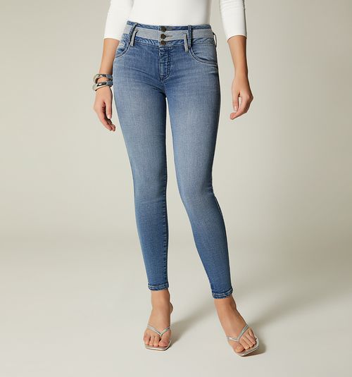 MID-RISE SKINNY JEANS, WIDE WAISTBAND