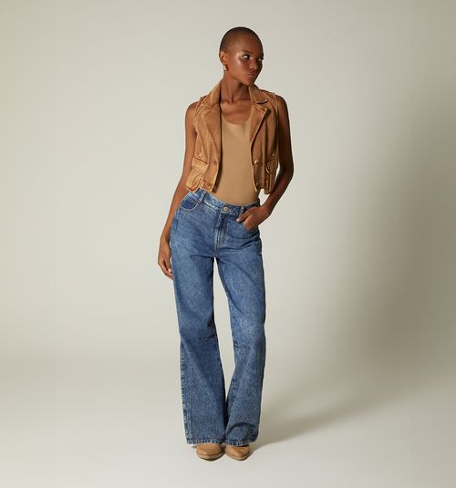 HIGH WAIST WIDE LEG JEANS WITH PLEATS FOR WOMAN