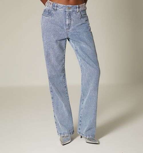 HIGH-WAIST STRAIGHT-LEG JEANS WITH CRYSTALS