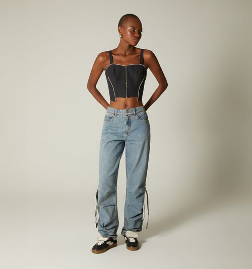 BIAS CUT STRAPS BLOUSE WITH PIPING