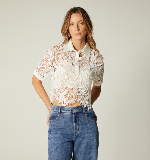 SHORT SLEEVE POLO STYLE BLOUSE