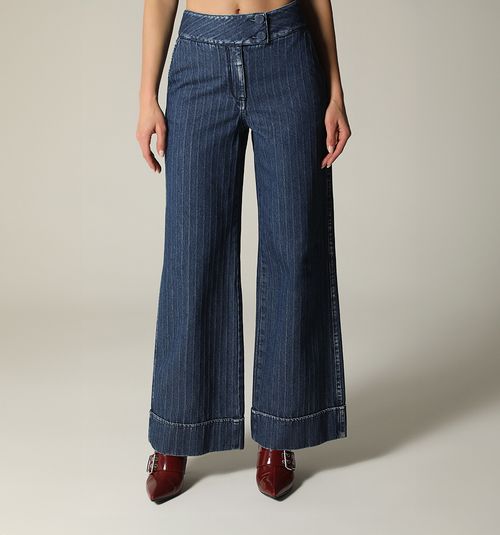 HIGH WAIST PALAZZO JEANS, CROSS WAISTBAND