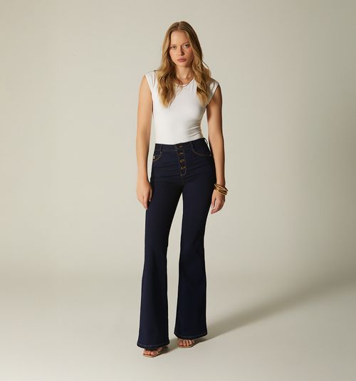 HIGH WAIST FLARED JEANS WITH VISIBLE BUTTONS