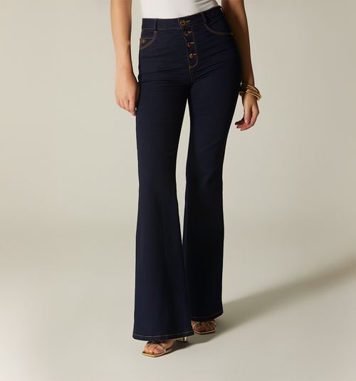 HIGH WAIST FLARED JEANS WITH VISIBLE BUTTONS