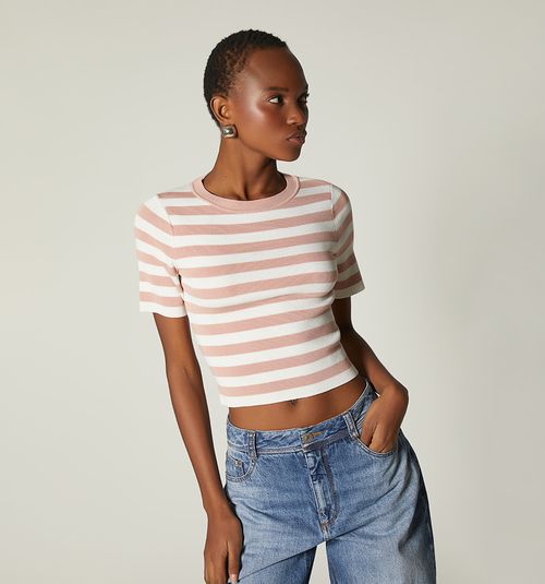 SHORT SLEEVE KNITTED STRIPED BLOUSE