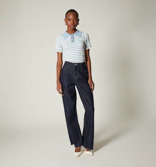 POLO STYLE BLOUSE WITH PIPING ON SLEEVES AND NECK