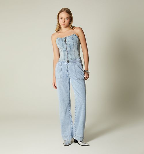 STRAPLESS BLOUSE WITH CUTS AND ZIPPER FOR WOMEN