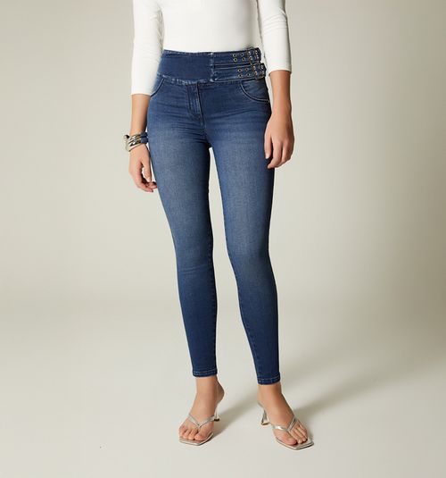 High-waisted jeggings with buckles for women