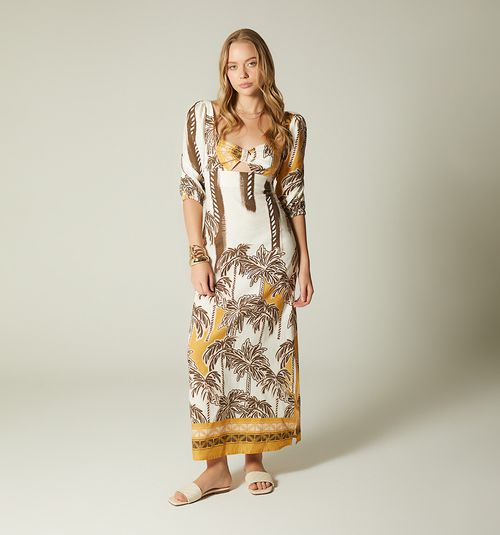LONG DRESS SIDE SLIT THREE-QUARTER SLEEVE