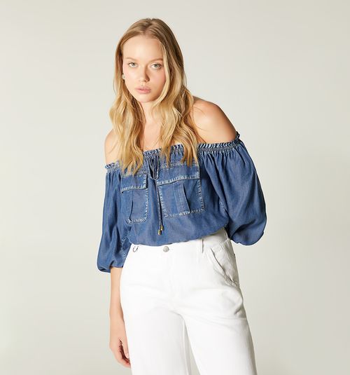 OFF-SHOULDER BLOUSE WITH POCKETS