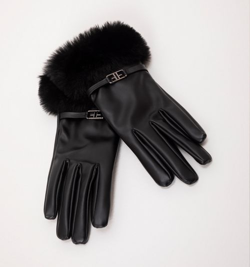 FUR GLOVE WITH LOGO DETAIL