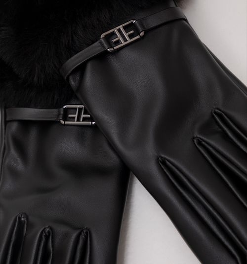 FUR GLOVE WITH LOGO DETAIL
