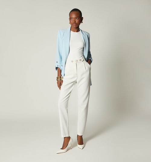 Pleated Waistband Pants with 3 Buttons