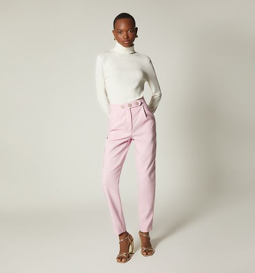 Pleated Waistband Pants with 3 Buttons