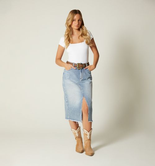 MIDI SKIRT WITH WAIST OPENING AND BELT