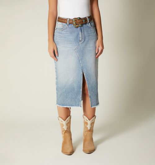 MIDI SKIRT WITH WAIST OPENING AND BELT