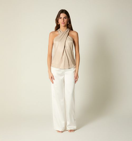 SLEEVELESS CROSSOVER NECKLINE BLOUSE