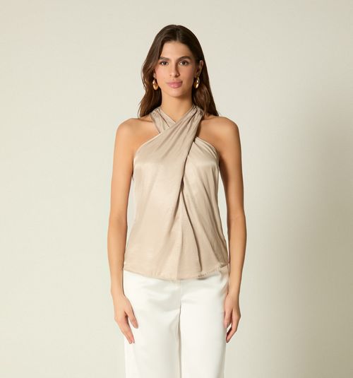 SLEEVELESS CROSSOVER NECKLINE BLOUSE