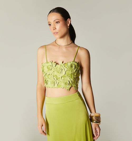 CROP BLOUSE WITH FLOWER APPLIQUES