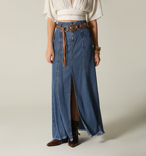 LONG SKIRT WITH CUTS AND BELT
