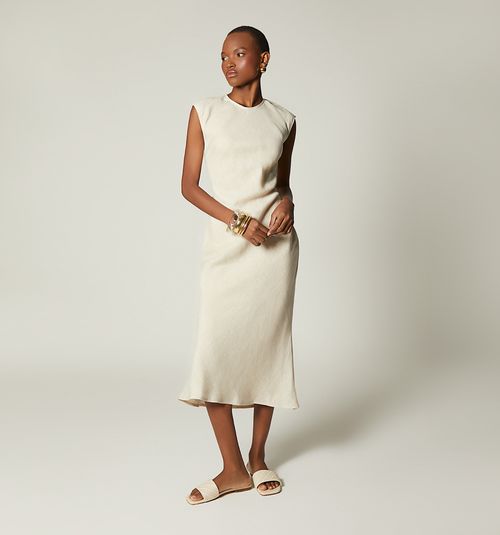 DRESS ROLLED SLEEVE DEEP NECKLINE