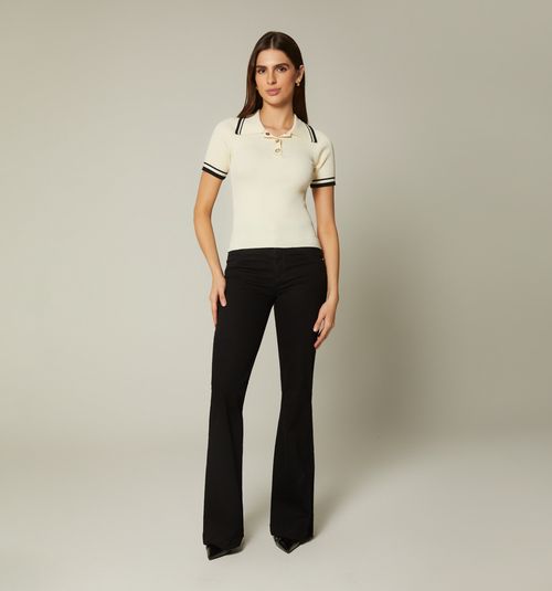 Polo-style blouse with piping on sleeves and neck