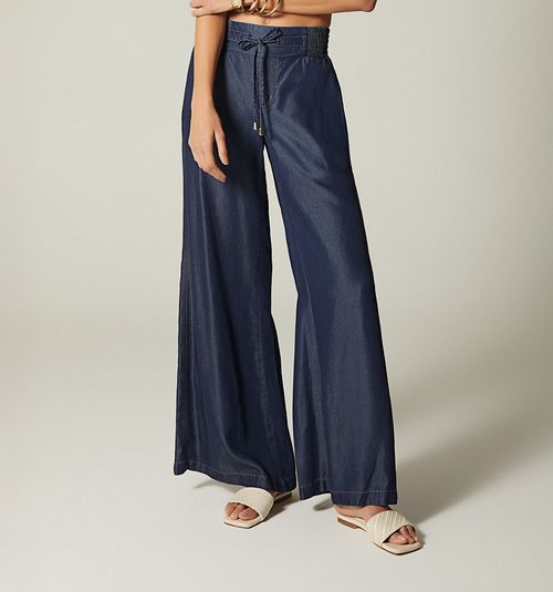 HIGH WAIST PALAZZO JEANS WITH CORD AND TASSELS