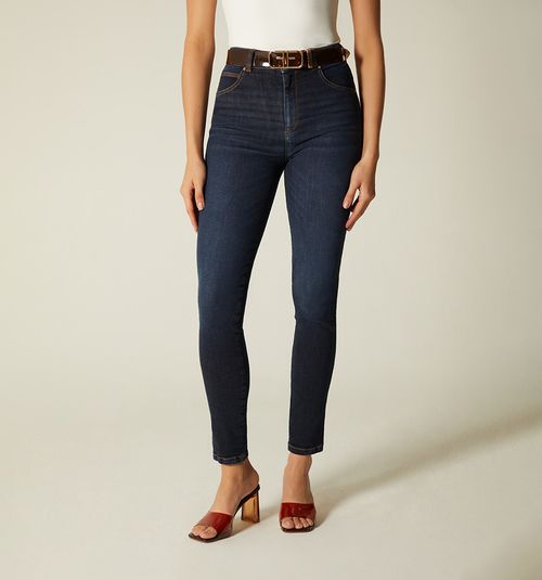 High-Waisted Skinny Jeans Vinyl Belt