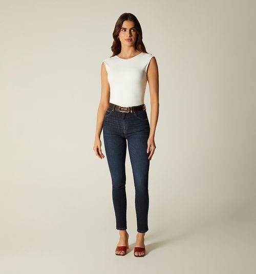 High-Waisted Skinny Jeans Vinyl Belt