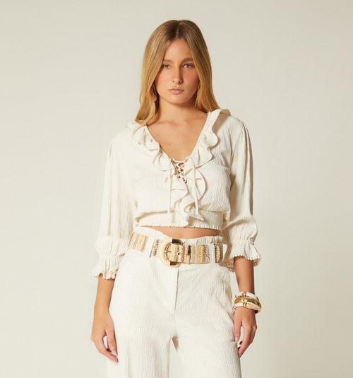 THREE-QUARTER SLEEVE BLOUSE WITH RUFFLES
