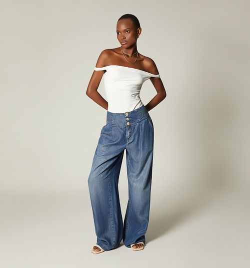 HIGH-WAISTED PALAZZO JEANS WITH WAISTBAND