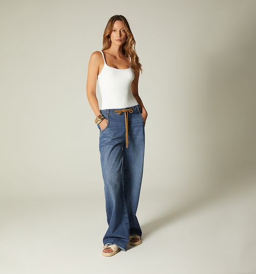 LOW RISE PALAZZO JEAN WITH DRAWSTRING AND EYELET