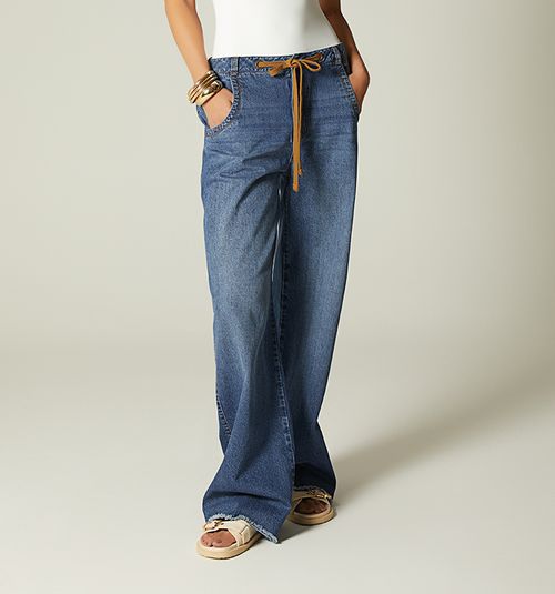 LOW RISE PALAZZO JEAN WITH DRAWSTRING AND EYELET