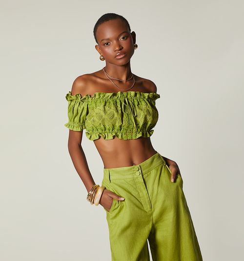 Short Sleeve Lace Front Crop Top