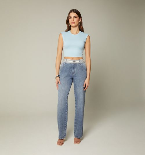 STRAIGHT LEG MID-RISE JEAN WITH TAPE