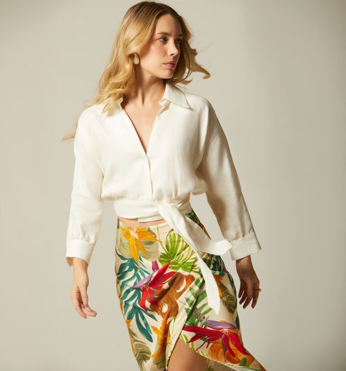 WRAP TIE BLOUSE THREE-QUARTER SLEEVE