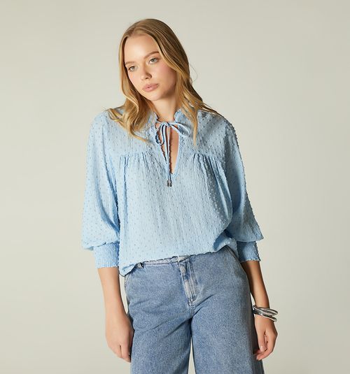 Rouched Three-Quarter Sleeve Blouse