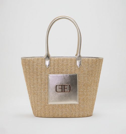 WOVEN SHOULDER BAG WITH LOGO HARDWARE