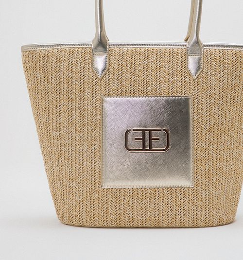 WOVEN SHOULDER BAG WITH LOGO HARDWARE