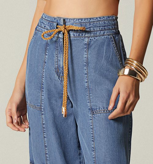 HIGH-WAIST PALAZZO JEANS WITH CARGO POCKET