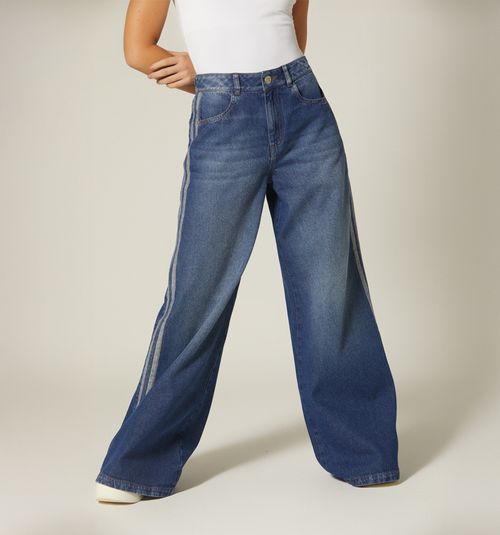 HIGH-WAIST PALAZZO JEANS WITH SIDE STRIPES